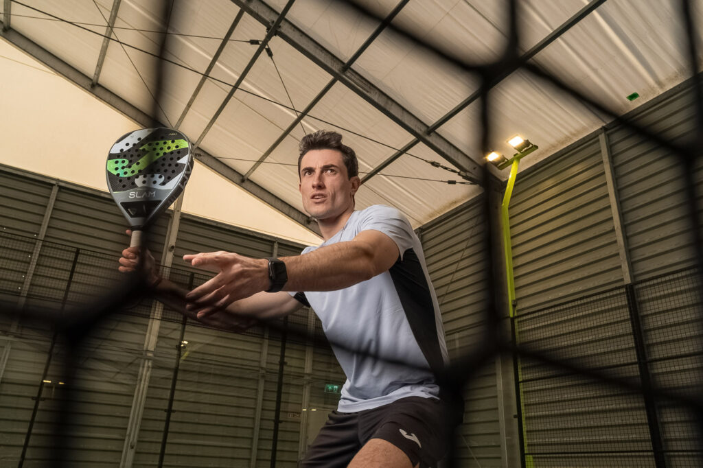 Portrait of Young Padel Player Andr&eacute;s Mart&iacute;nez in Action