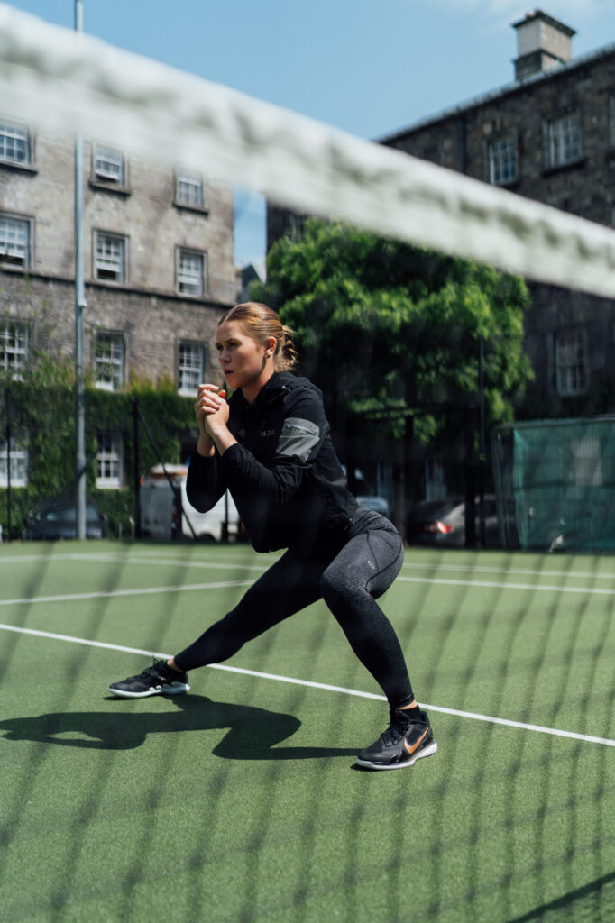 Sarah Hawkshaw Plays Tennis at Trinity College Dublin Courts
