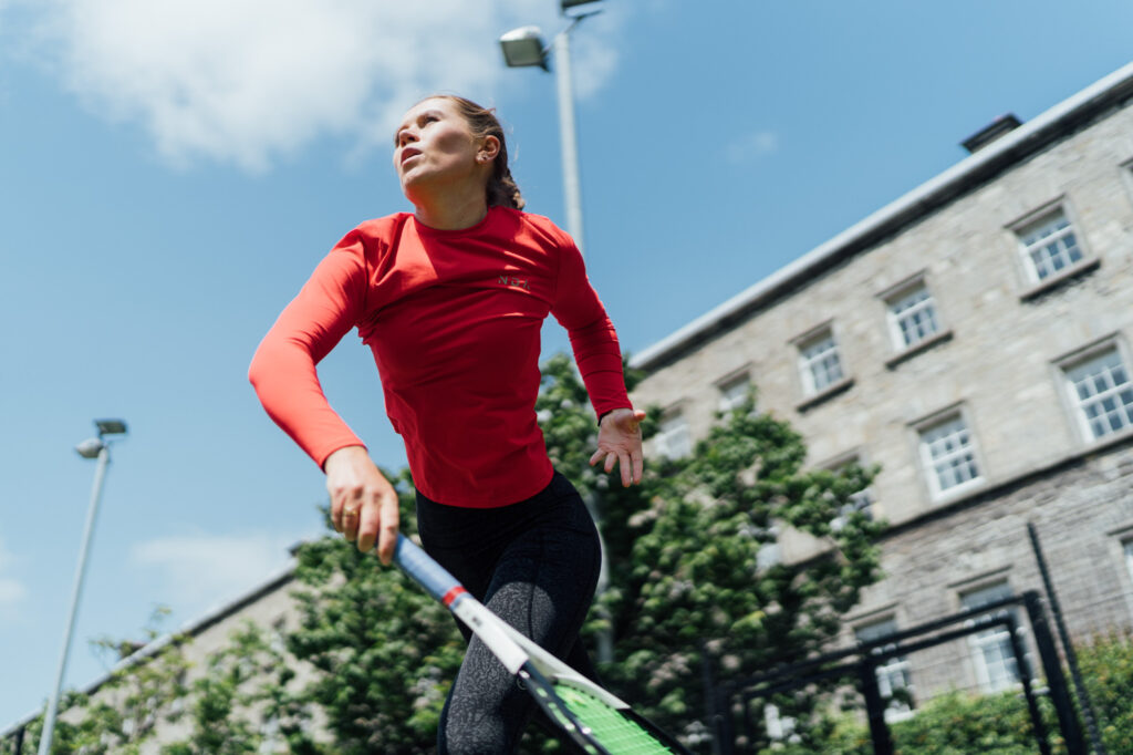 Sarah Hawkshaw Playing Tennis at Trinity College Dublin